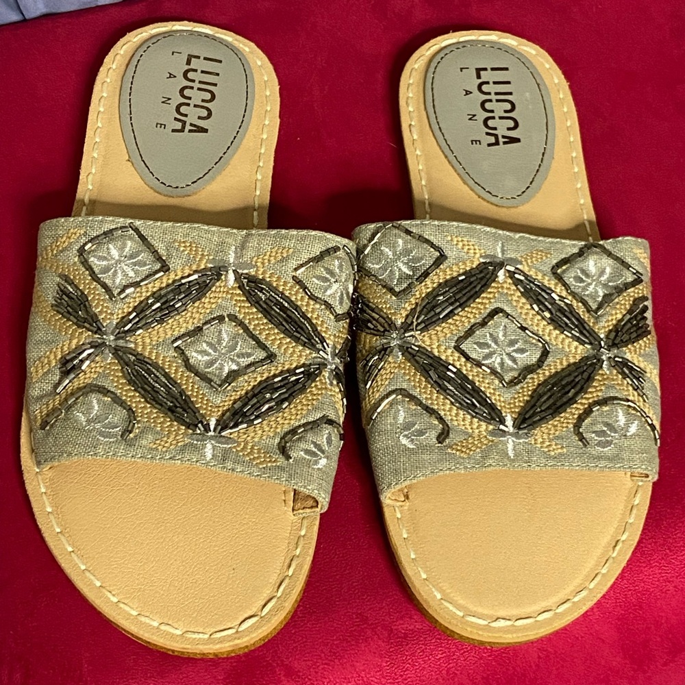 Lucca Lane Beaded Upper Leather Slides